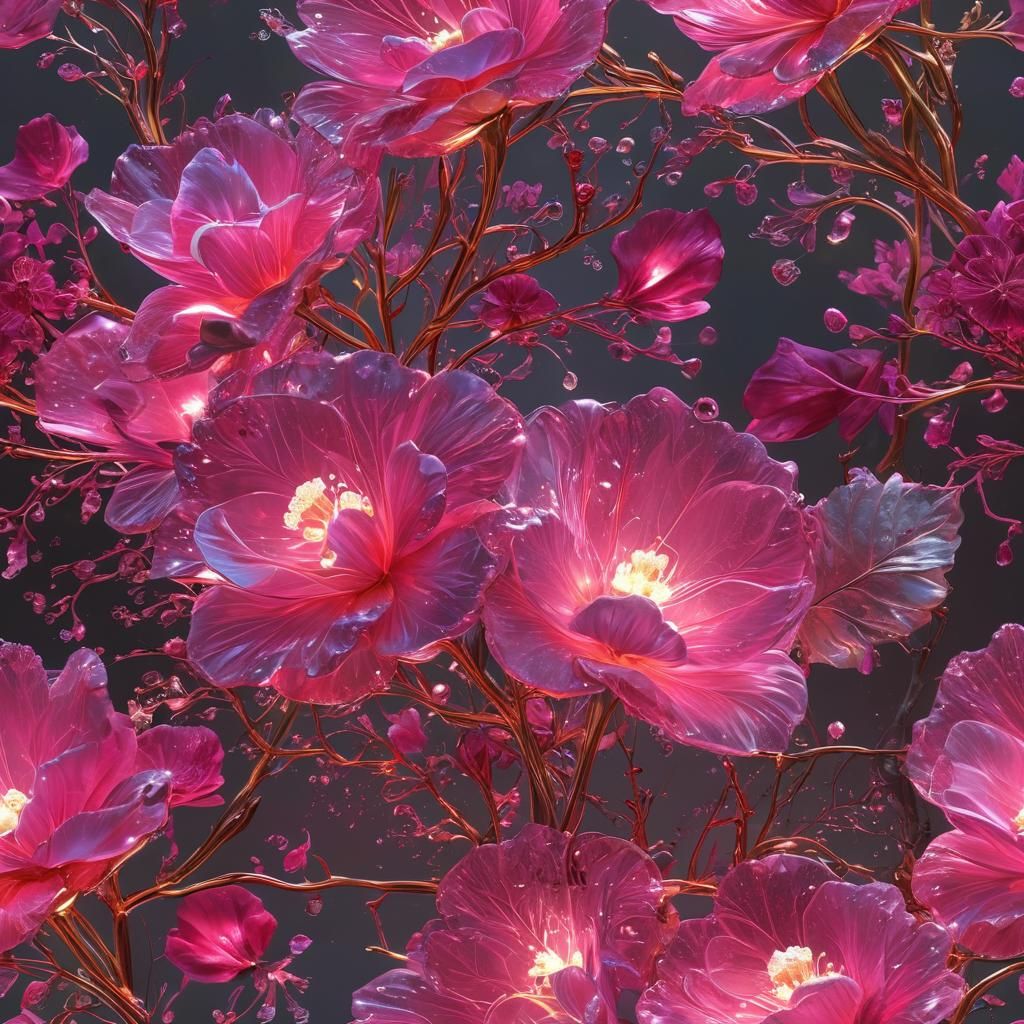 Bioluminescent Gumamela in 3D Render with Diamond Accents