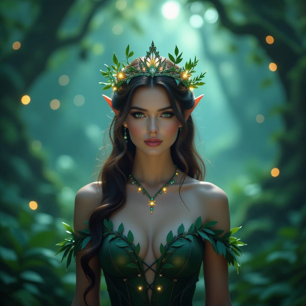 Majestic Fae Forest Queen in Enchanted Woodland
