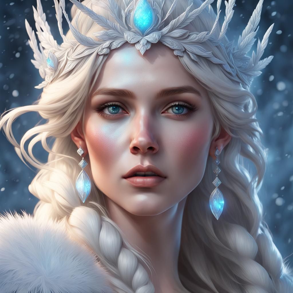 Snow Queen Portrait in Hyperdetailed Style