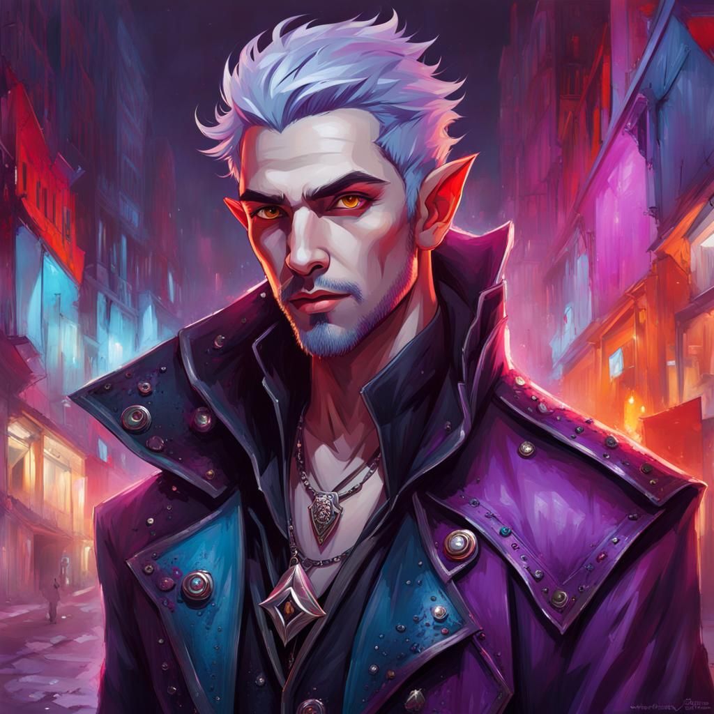 Half-Elf Vampire Bard in Graffiti Art Style