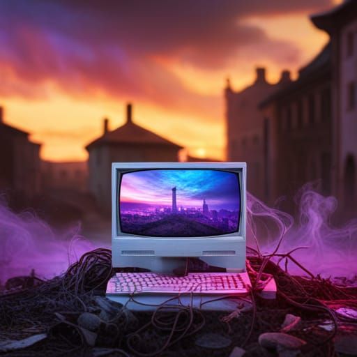 Post-Apocalyptic Computer in Fantasy Landscape