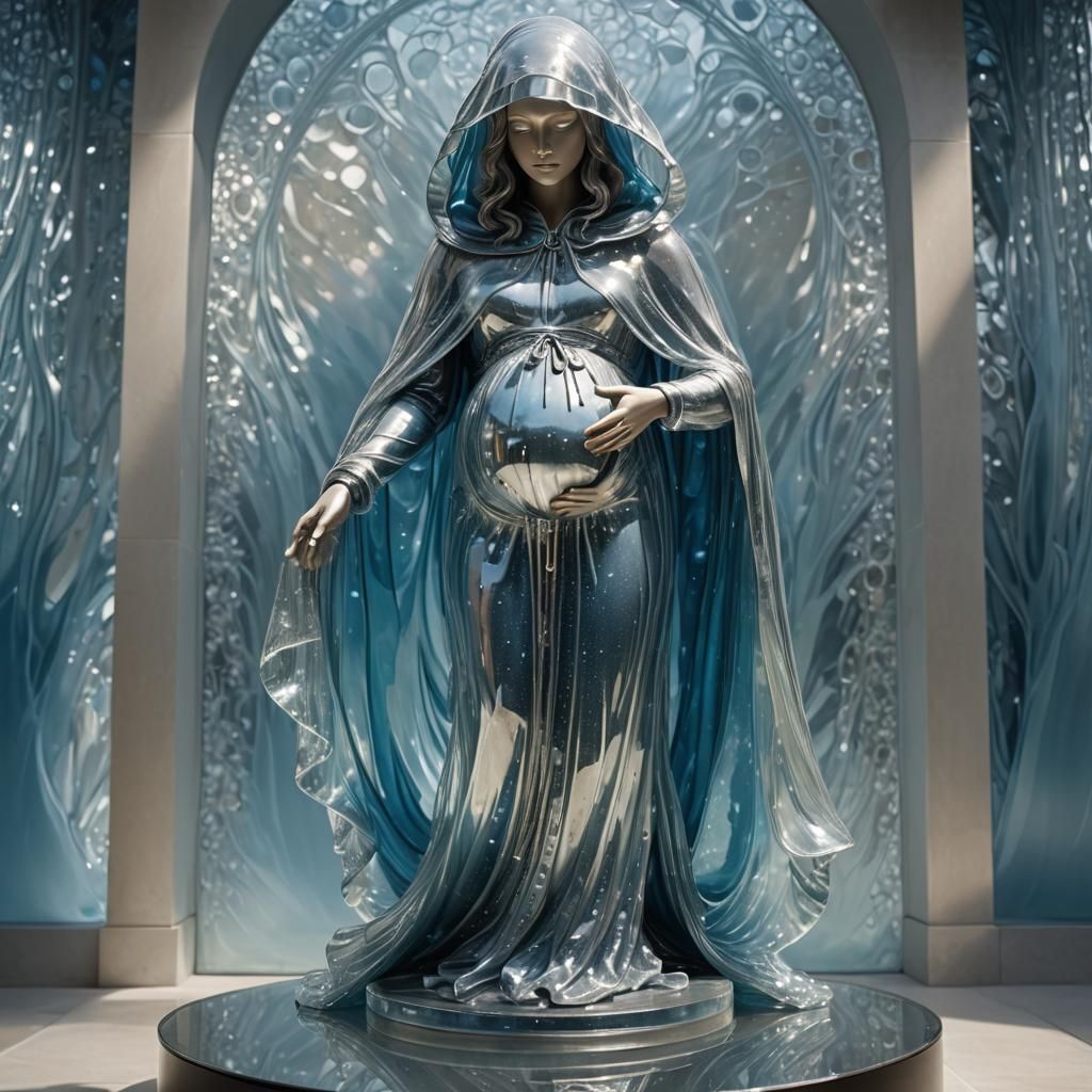 Ethereal Pregnant Woman Glass Sculpture in Art Deco Style