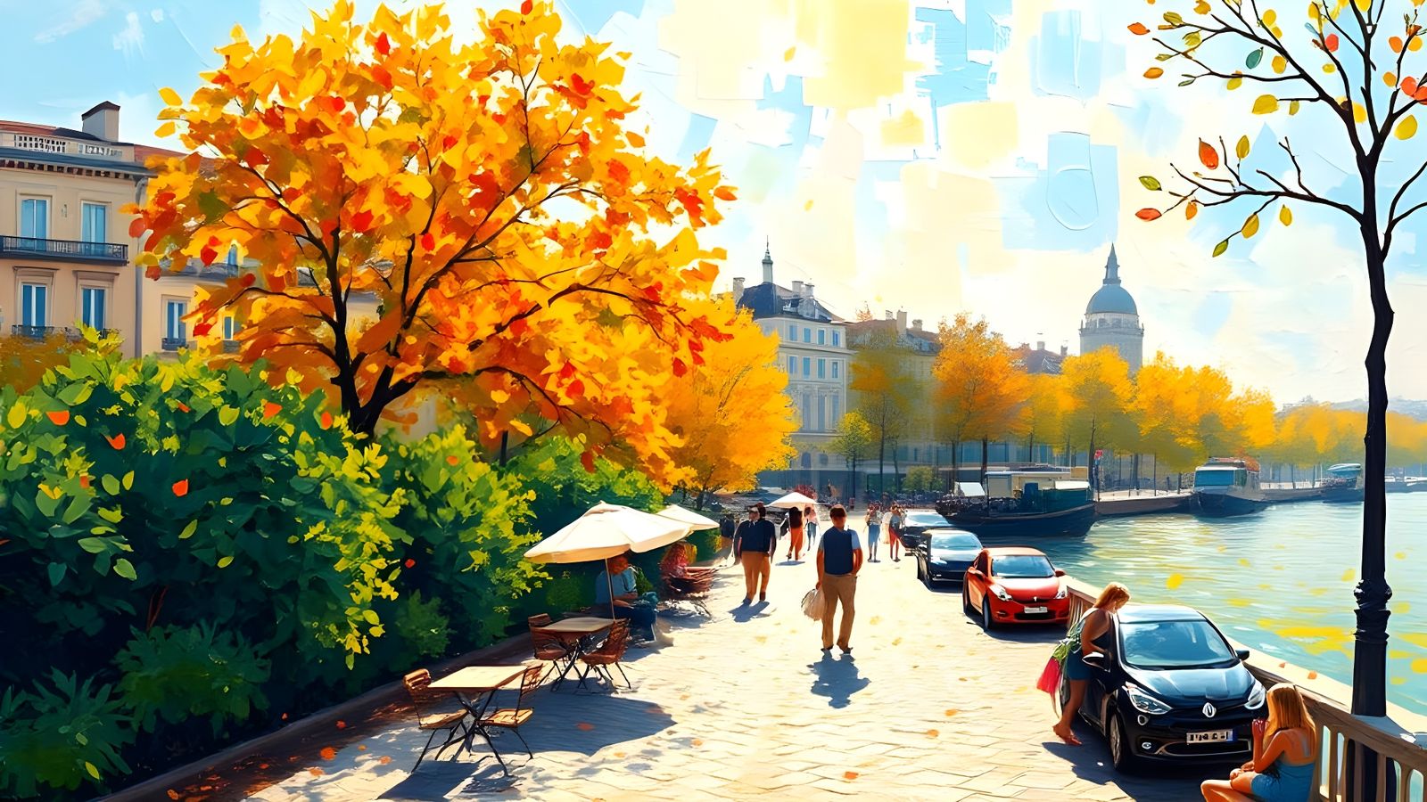 Neo-Impressionist Oil Painting of Sunday Afternoon Leisure