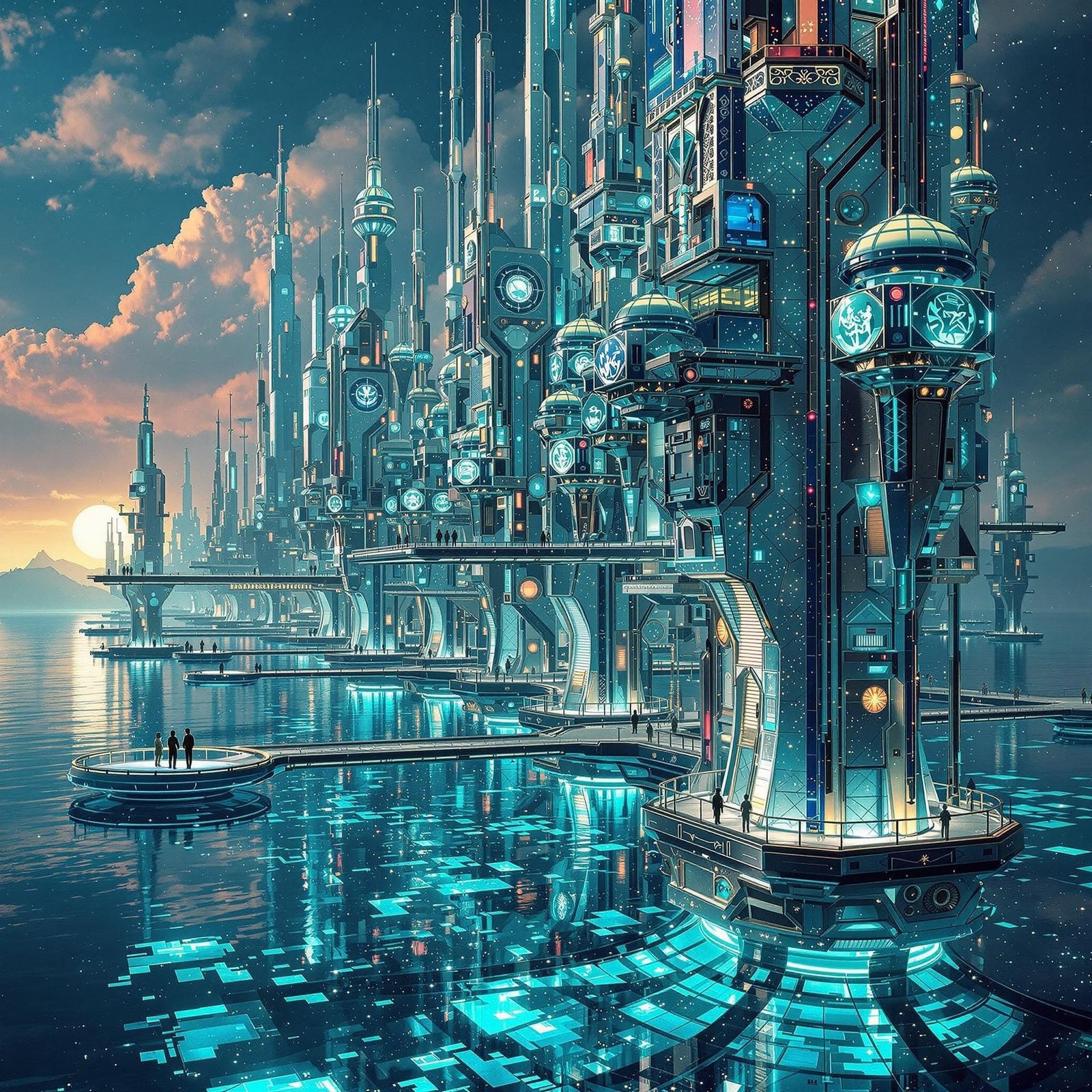 Aquamarine City on a Methane Ocean Planet