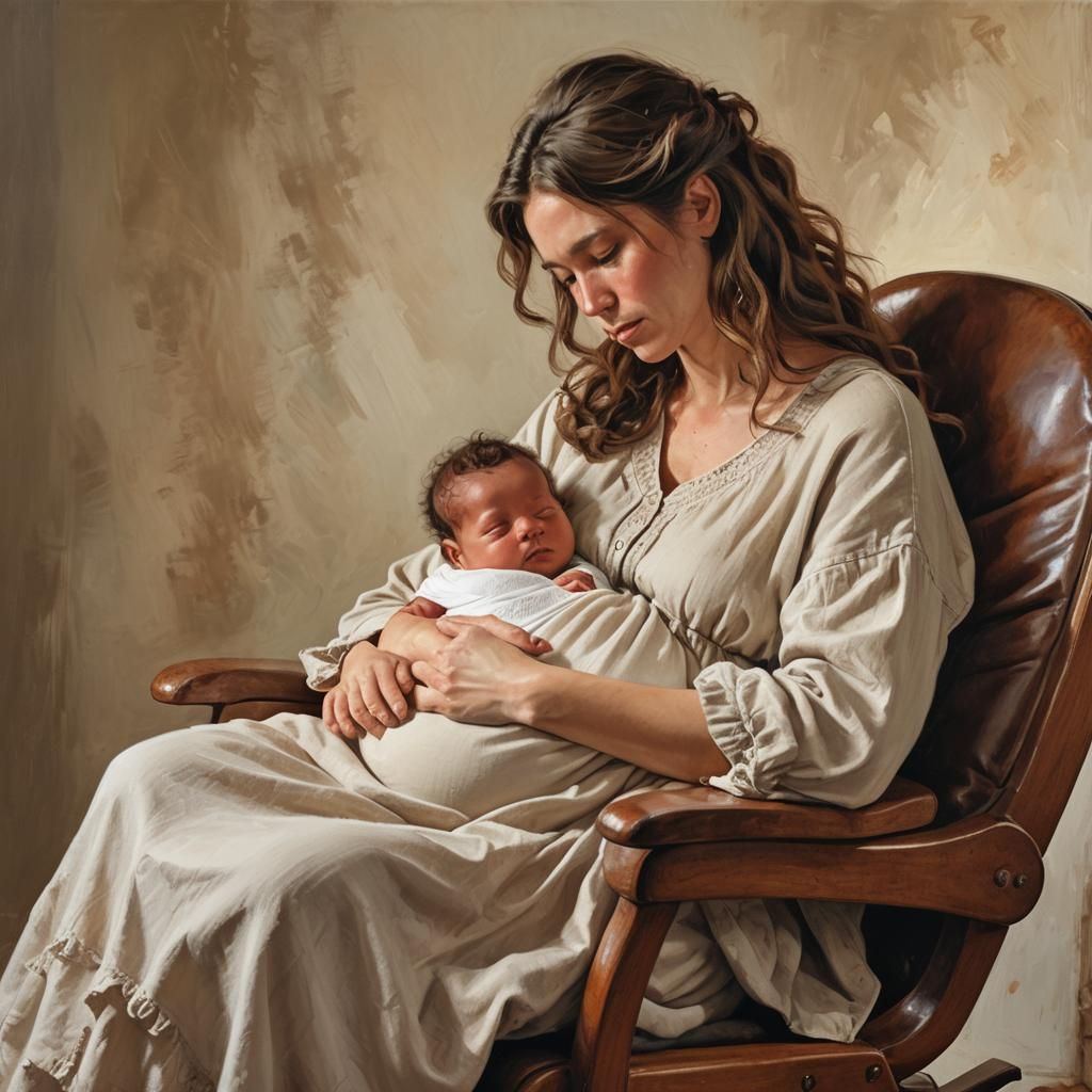 Serene Steven in a Maternity Rocker with Newborn Girl