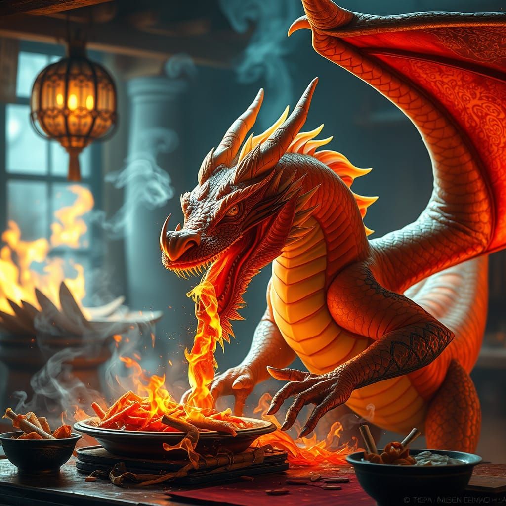 Sweet Dragon Concocts Scorching Feast in Vibrant Triadic Hue...