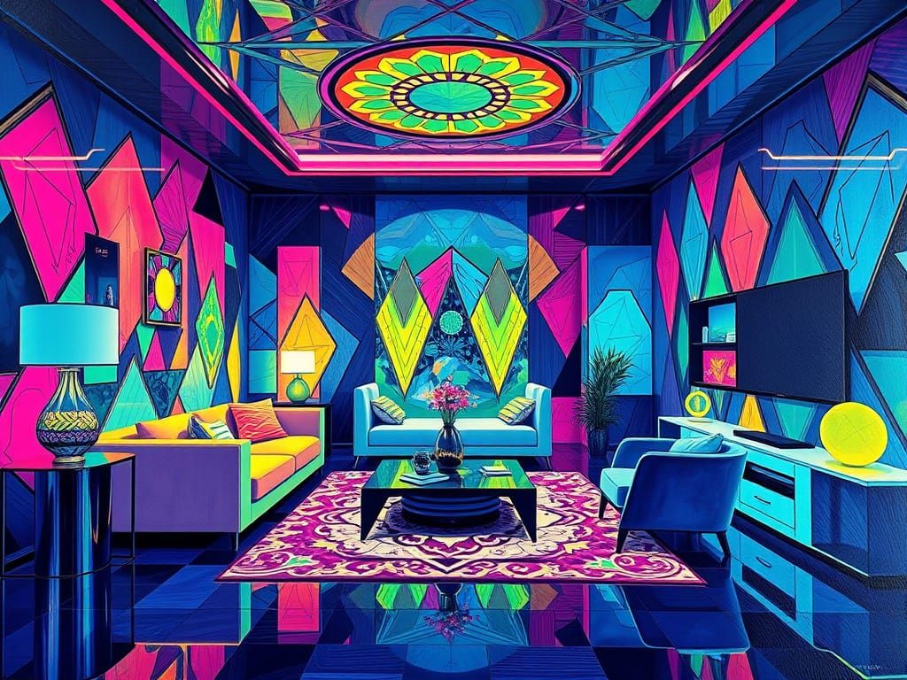 Maximalist Futuristic Oasis in Neon Hues