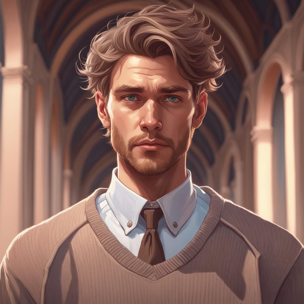 Sweating Man Portrait in Art Nouveau Style