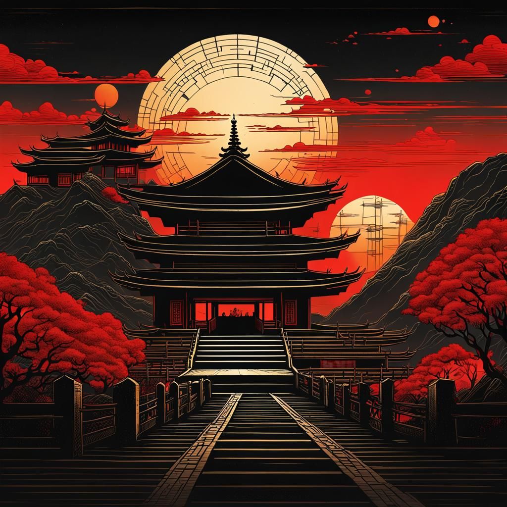 Wudang Mountain Landscape in Minimalist Ink Style