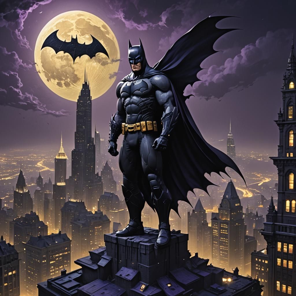 Batman Over Gotham in Dark Fantasy Style