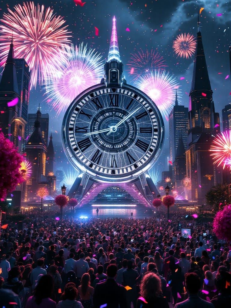 Electric Midnight Celebration in a Futuristic Metropolis