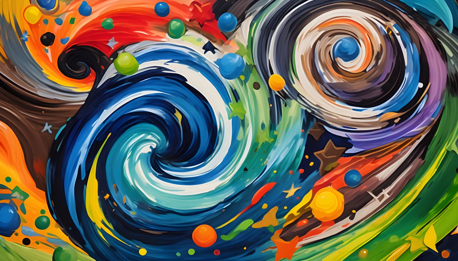 Vast Helical Vortex Maelstroms with Multicolored Stars