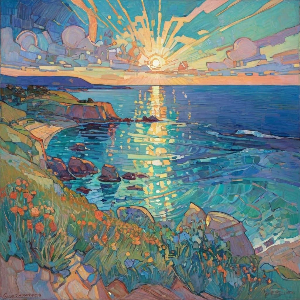 Serene Summer Seascape in Impressionist Style