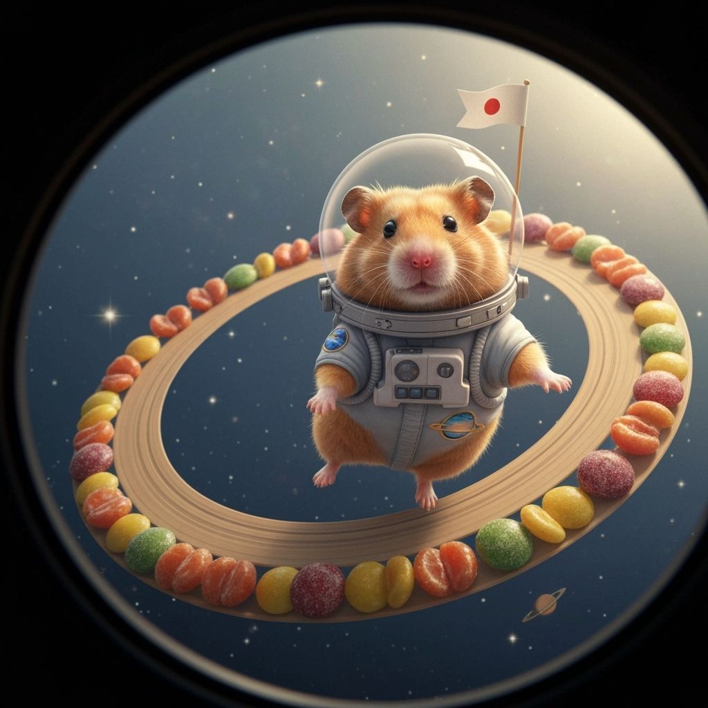 Hamster Astronaut Among Candy Saturn Rings