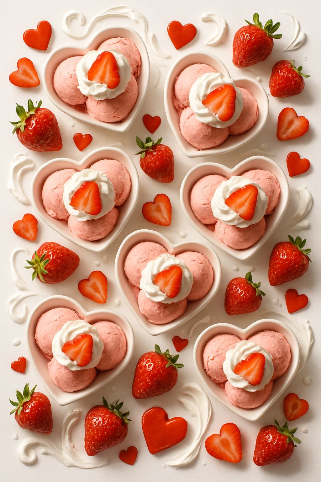 Strawberry Ice Cream Hearts in Symmetrical Pattern