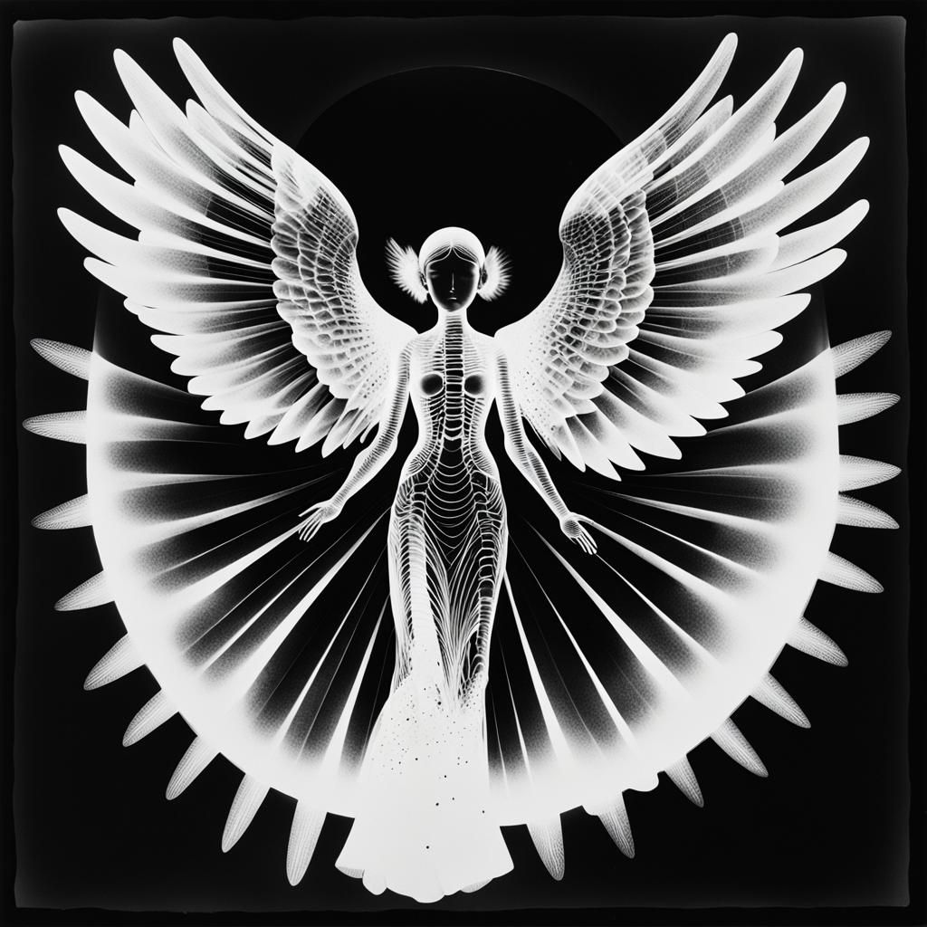 Solarized Photogram of Angel in Black and White