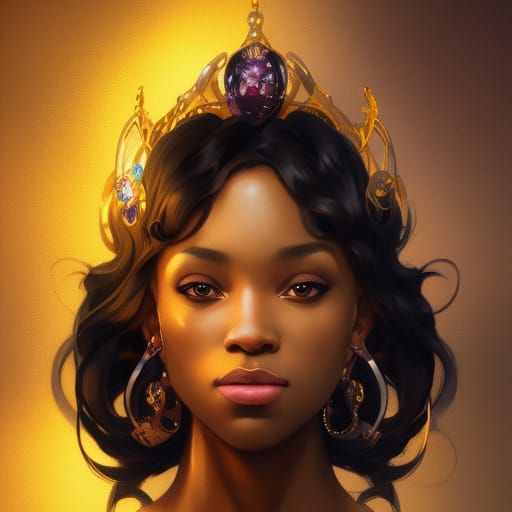 Detailed Portrait of a Black Princess in Art Nouveau Style