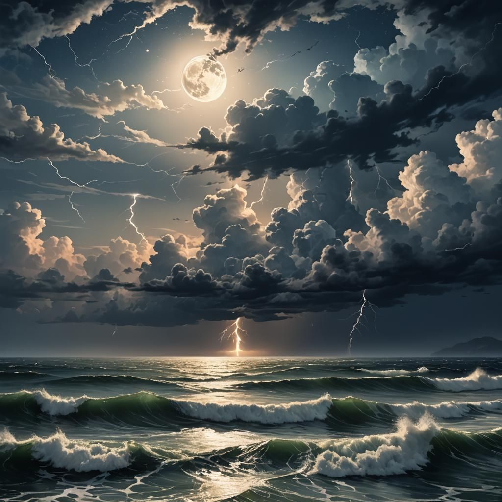 Stormy Ocean Night: Dark Fantasy Concept Art