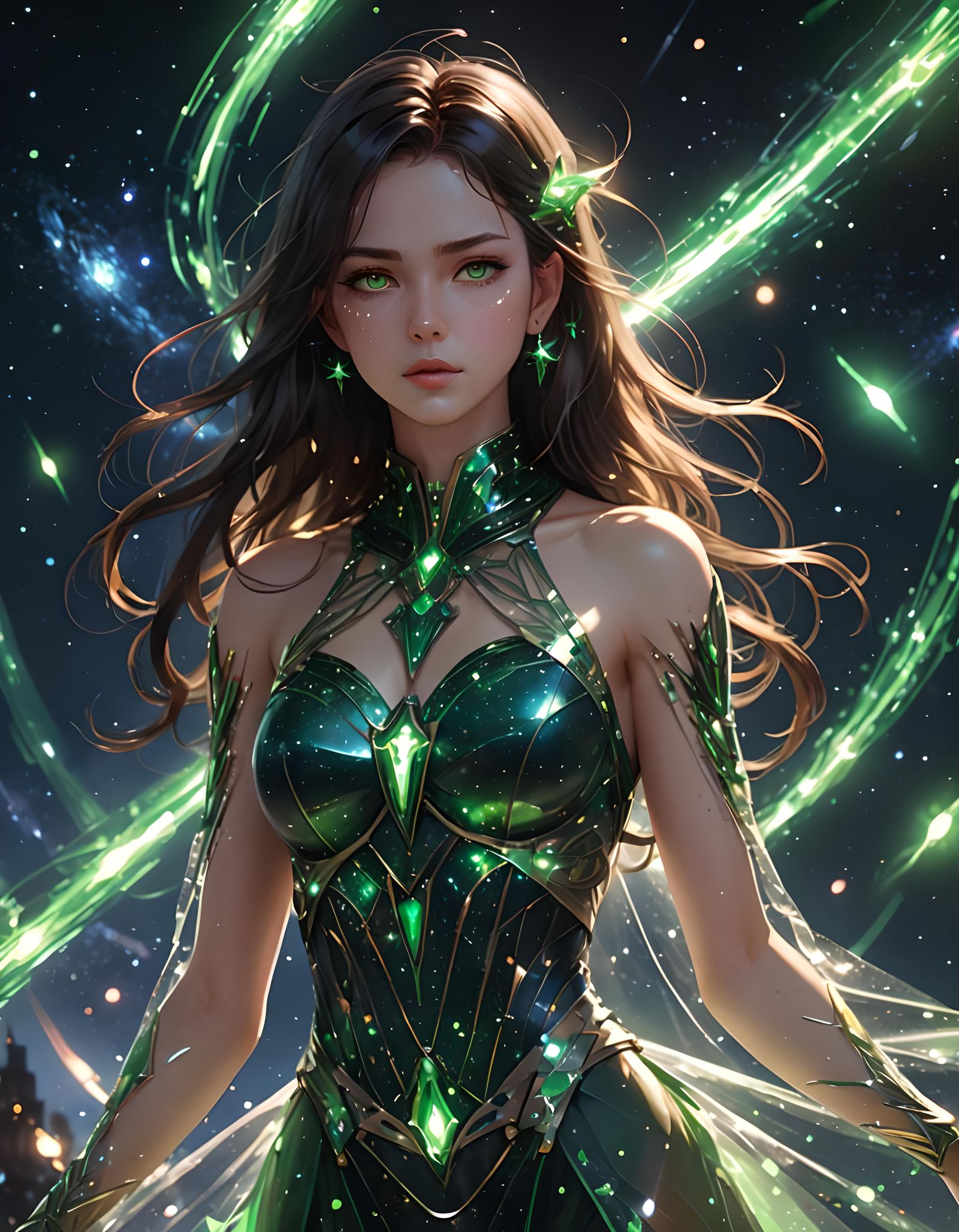 Brunette Pierced by Cosmic Rays: 3D Anime Art