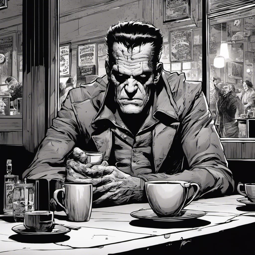 Frankenstein's Monster Gets Coffee: Comic Book Art
