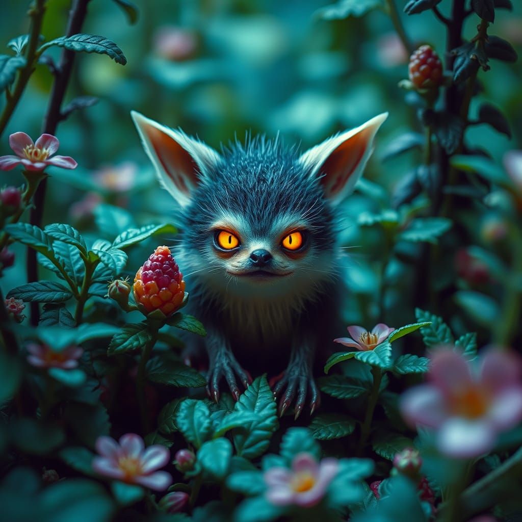 Charming Chupacabra in Ferns: Hyper Micro-Realism Fantasy