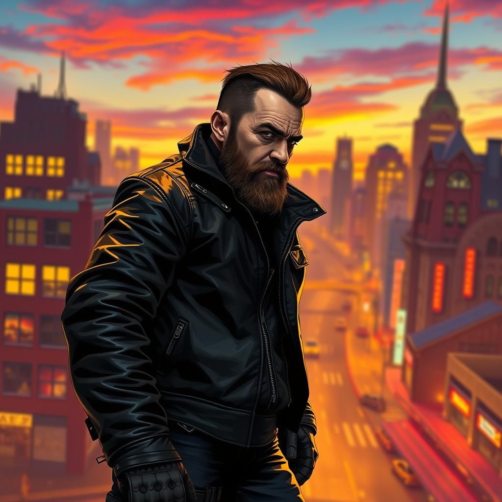 Intimidating Biker Portrait in Hyperrealistic Style