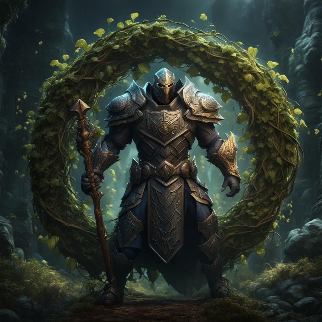 Guardian with Vine Shield: Fantasy Concept Art