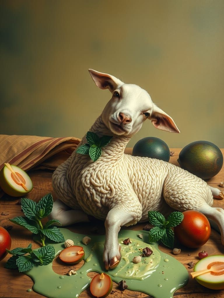 Mint Sauce Lamb: Surreal Desert Dinner in Oil