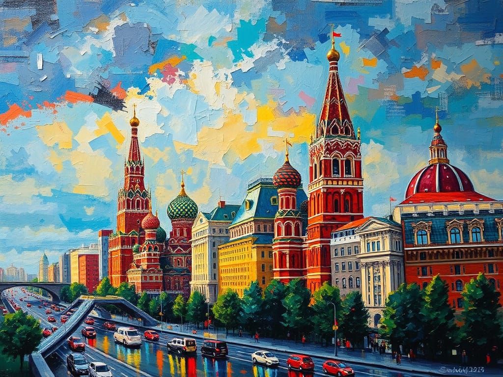 Moscow Cityscape in Impasto Style