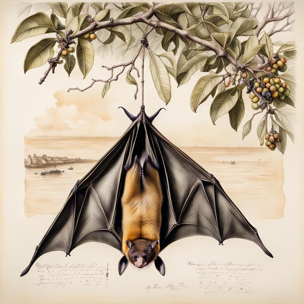 Fruit Bat Sketchbook Study in Pen and Ink
