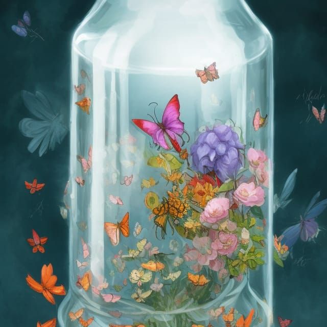 Magical Butterfly and Flower Jar: Comic Book Art