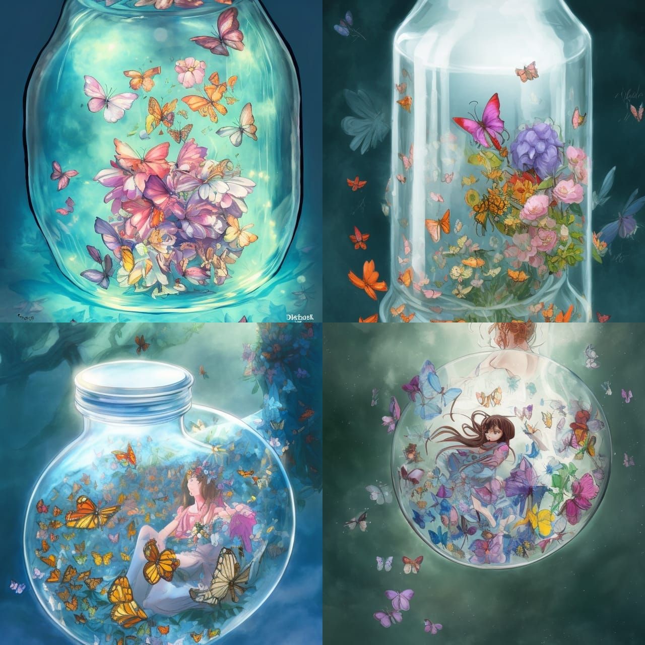 Magical Jar with Flowers and Butterflies: Comic Art