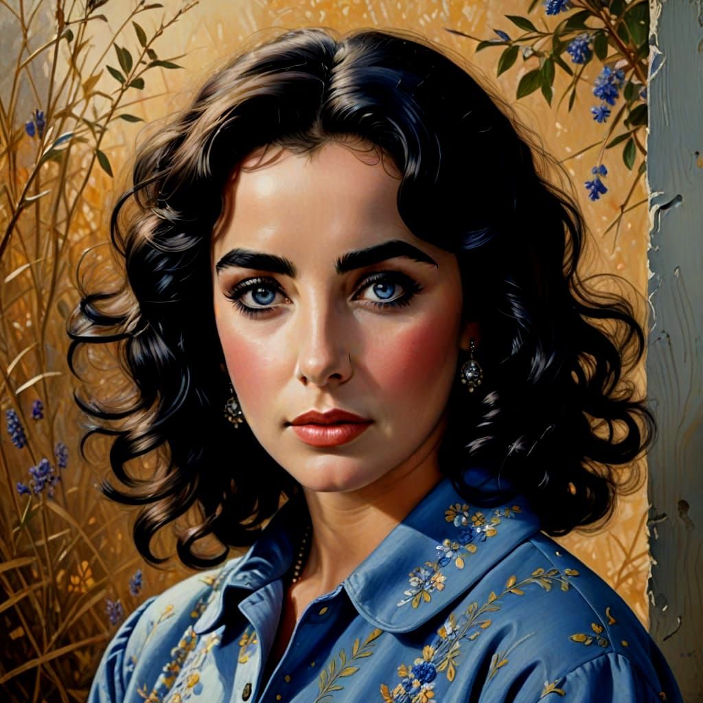 Glamorous Young Elizabeth Taylor in Hyperrealistic Portrait