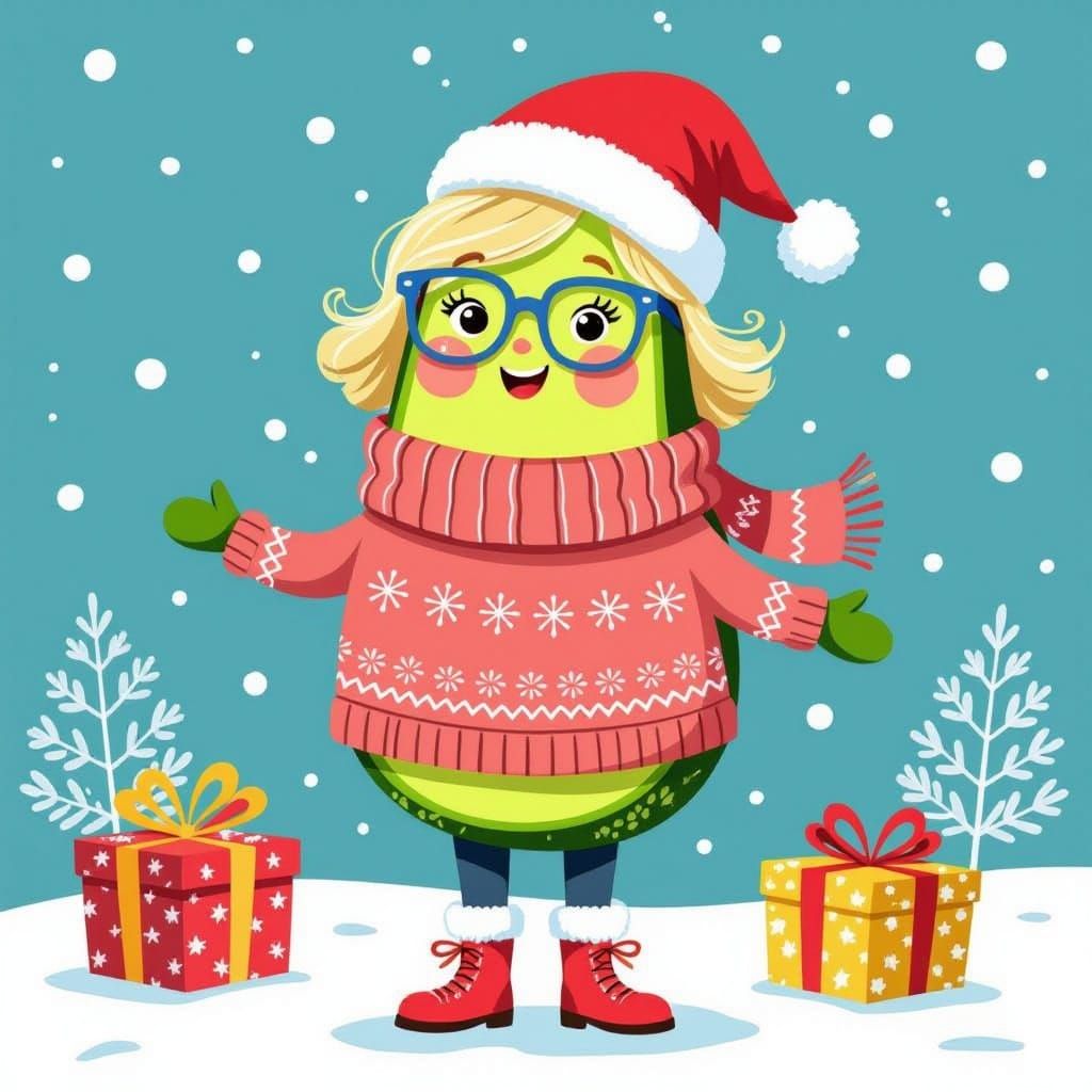 Whimsical Avocado Character in Festive Attire