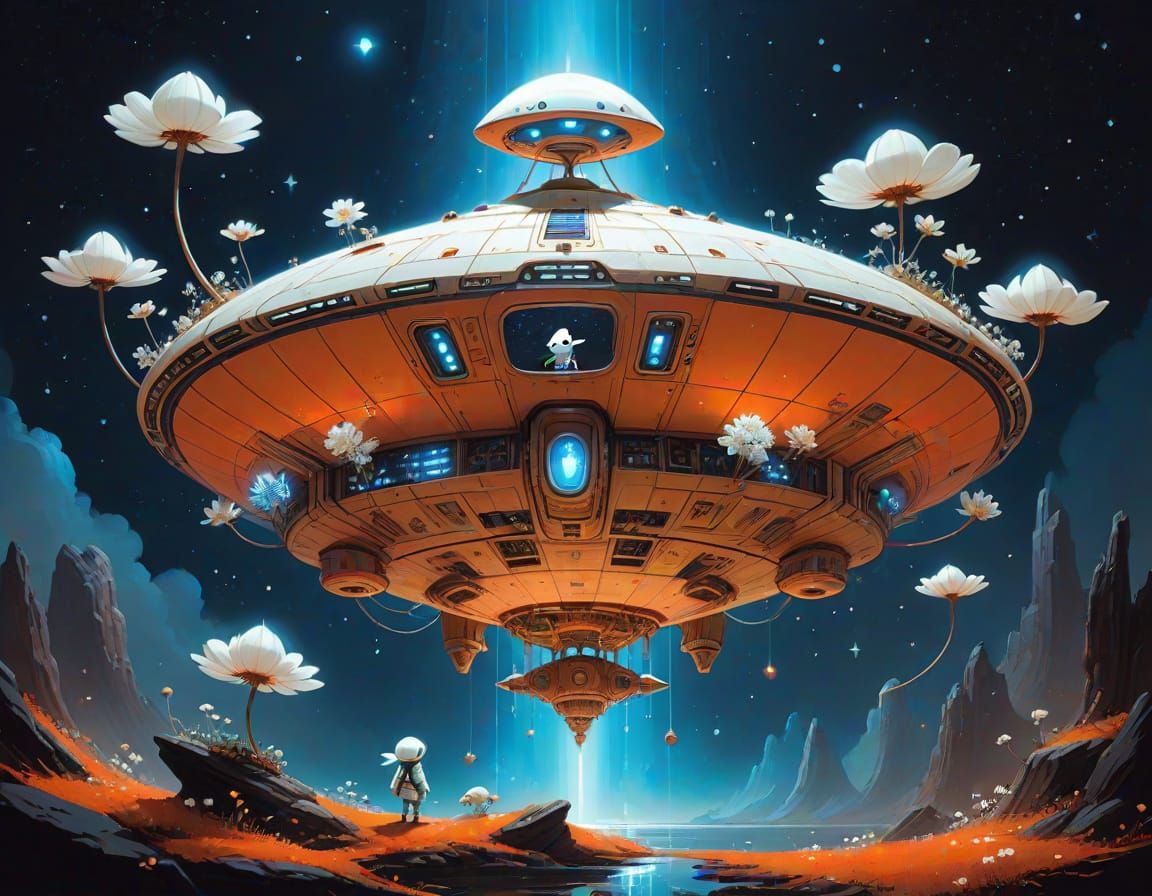 Enchanted Spaceship Landing with Kawaii Alien