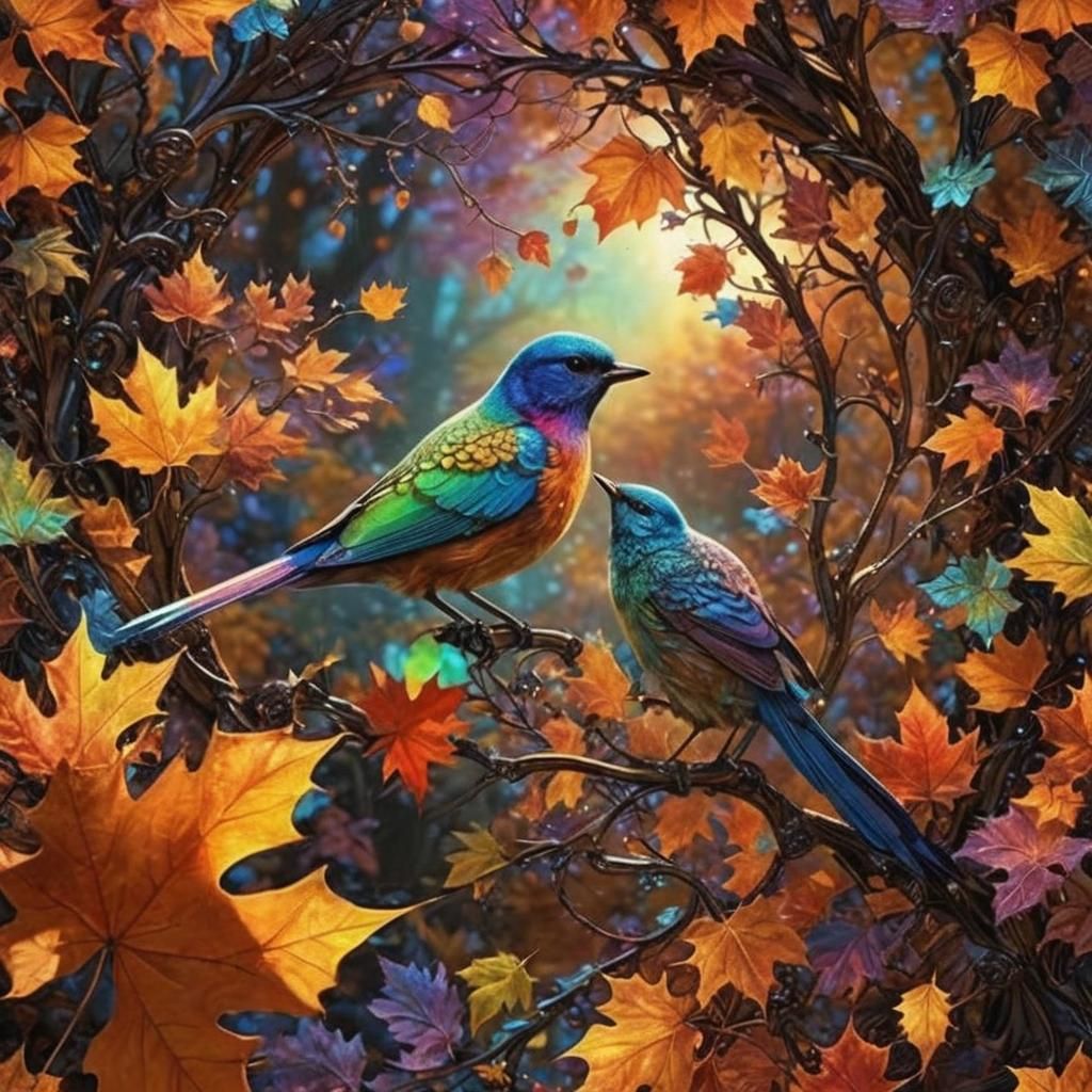 Autumn Leaves Lovebirds