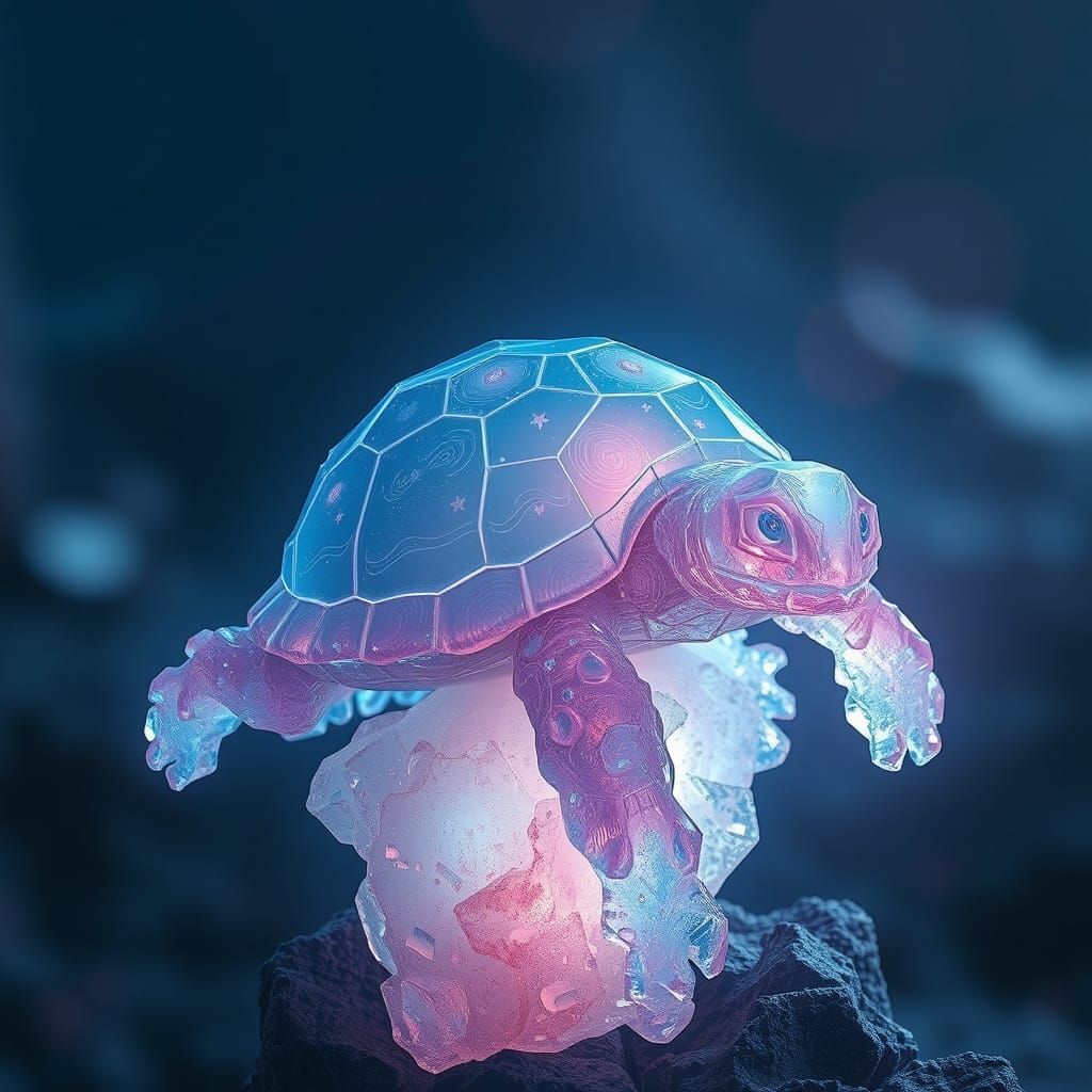 Otherworldly Crystal Turtle in a Futuristic Landscape