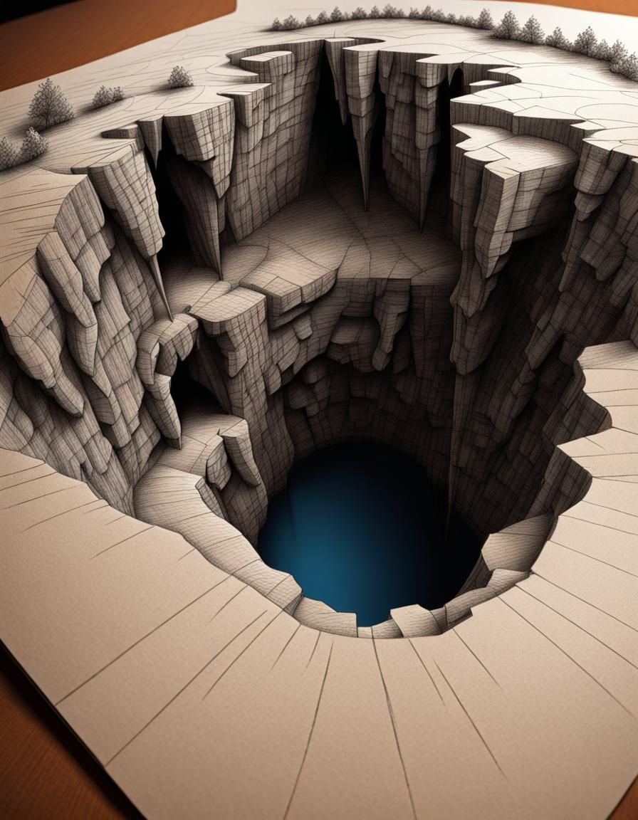 3D Pencil Sketch Illusion: Sinkhole Cliff Jumper