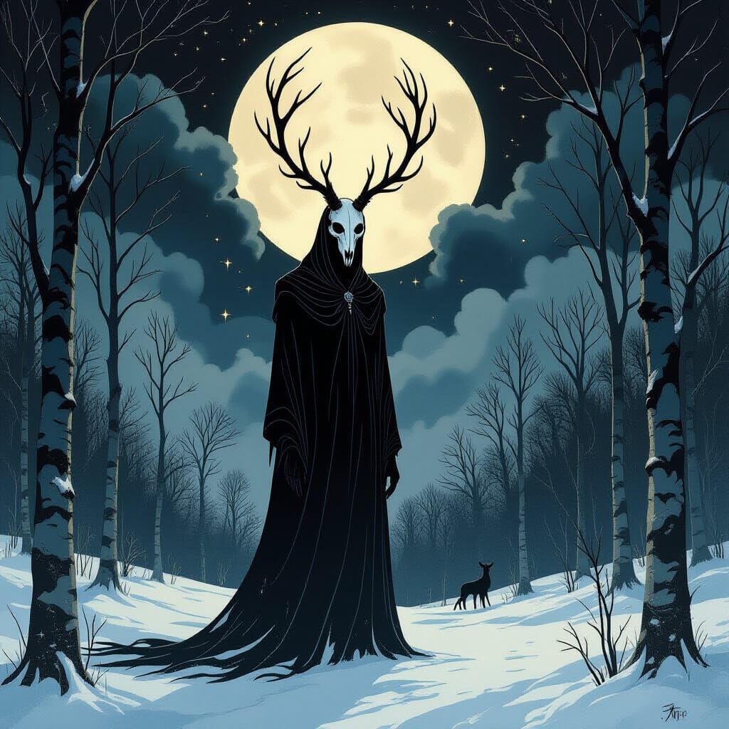 Ominous Deer Skull Figure in Art Nouveau Style