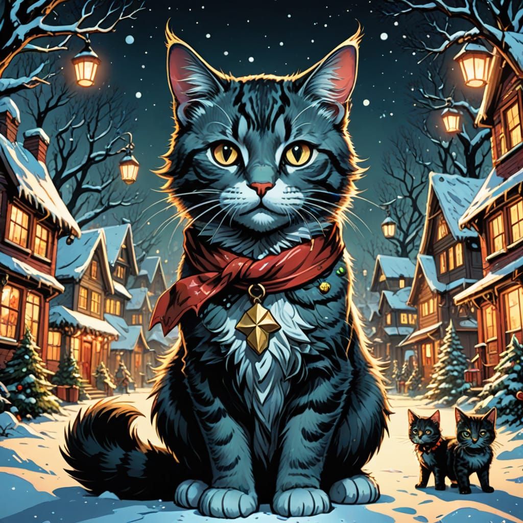 Siamese Cats in Joyful Xmas Scene