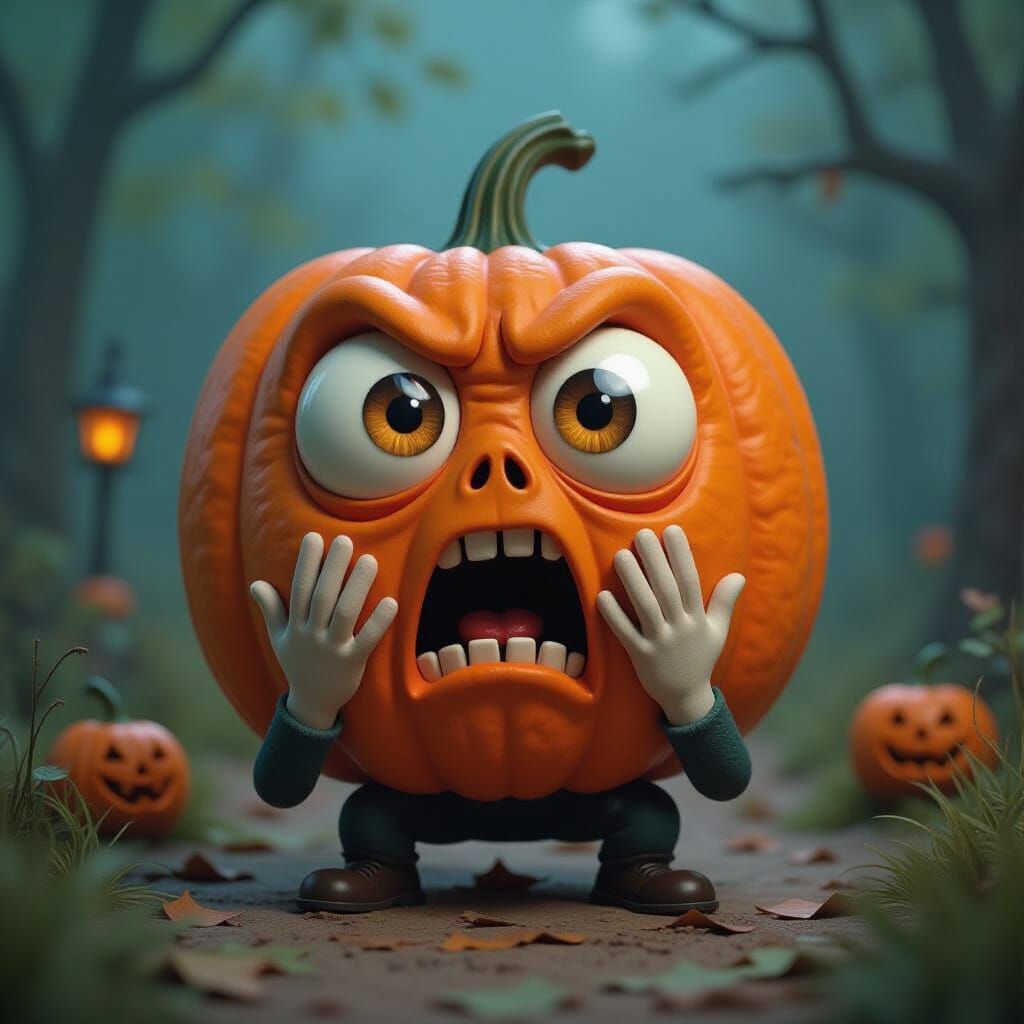 Terrified Anthropomorphic Pumpkin Character Screaming
