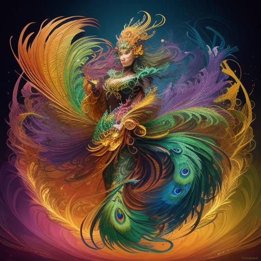 Dragon Peacock Woman in Abstract Expressionism Style