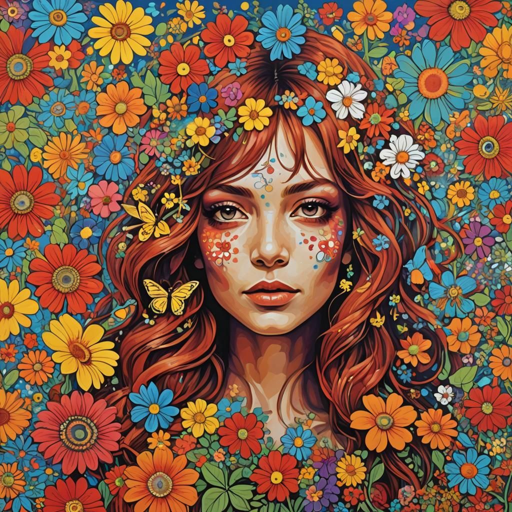 Psychedelic Flower Power Poster in Retro Style