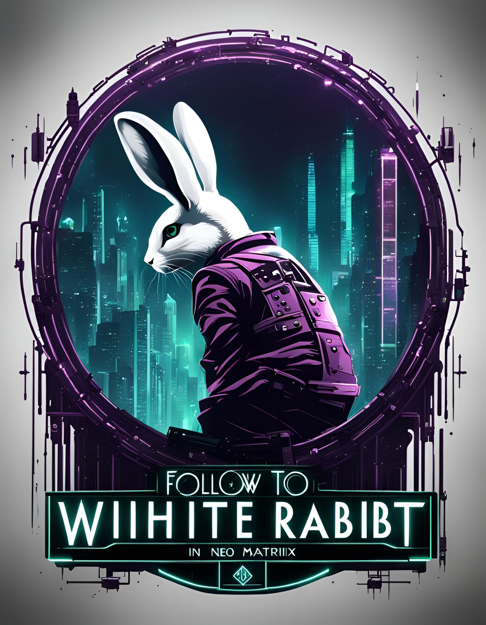 Matrix-Themed White Rabbit Silhouette Logo in 2D
