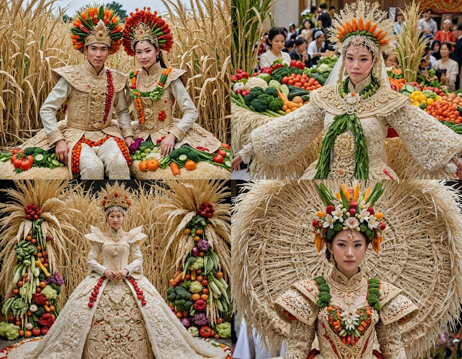 Elaborate Wedding Costume Made of Rice and Vegetables
