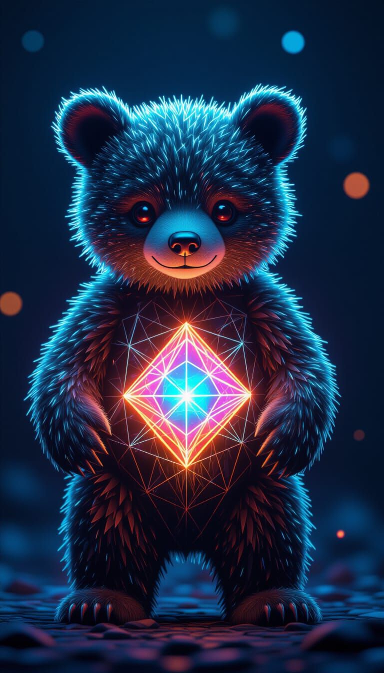Diamond Glow Bear Portrait in Geometric Style