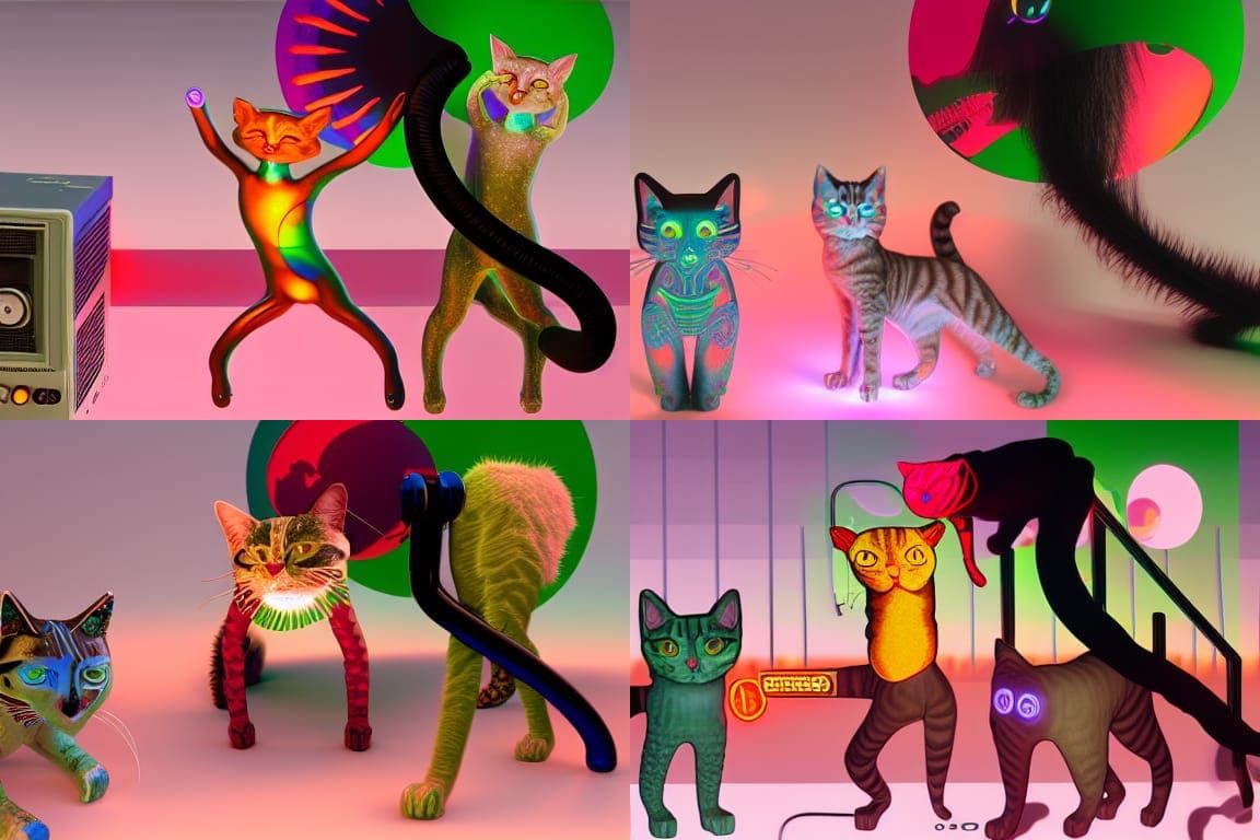90s Rave Cats Illustration with Glowing Lighting