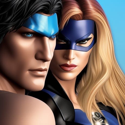 Romantic Hyperrealistic Black Canary and Nightwing
