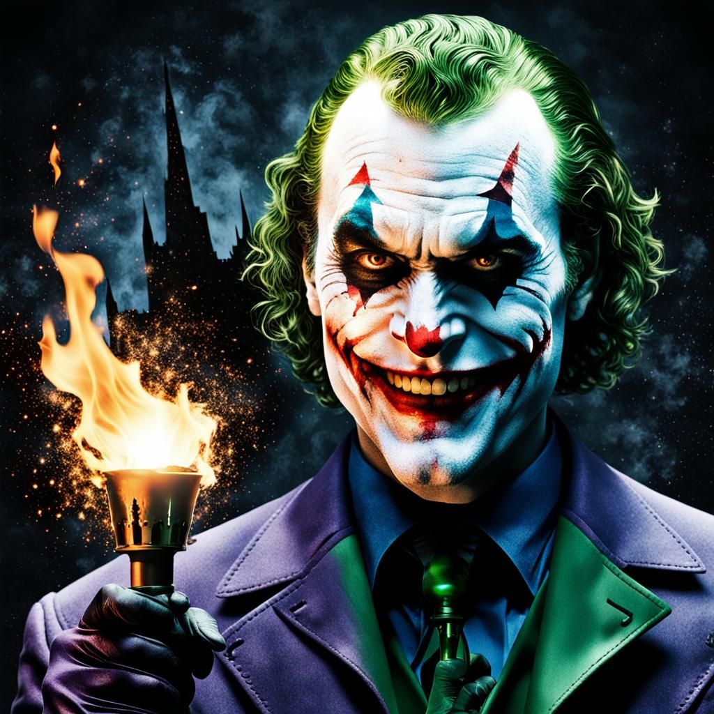Joker Silhouette with Torch and Batman Collage