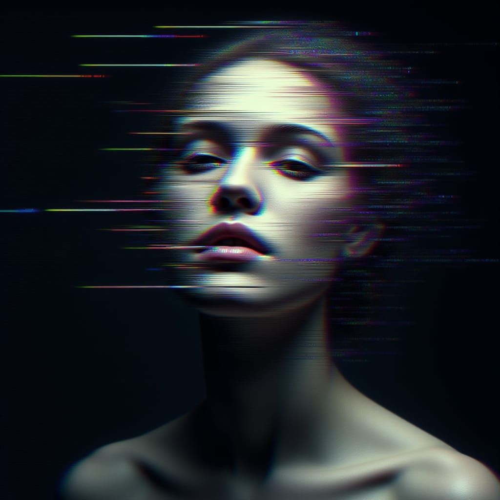 Surreal Glitch Portrait in Digital Art Style